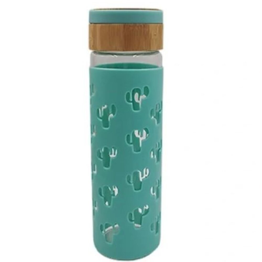 Garden Party Silicone Sleeve BPA Free Glass Water Bottle 19.6oz With Bamboo Lid